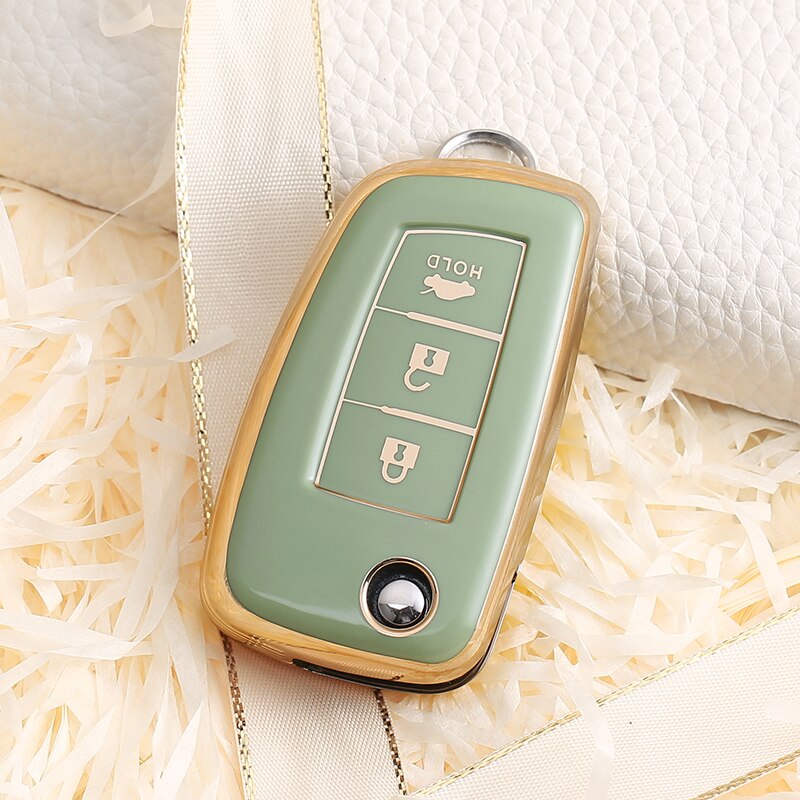 Carsine Nissan Car Key Case Golden Edge 3 Buttons / Green / Key case
