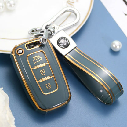 Carsine Kia Car Key Case Golden Edge Grey / Key case + strap