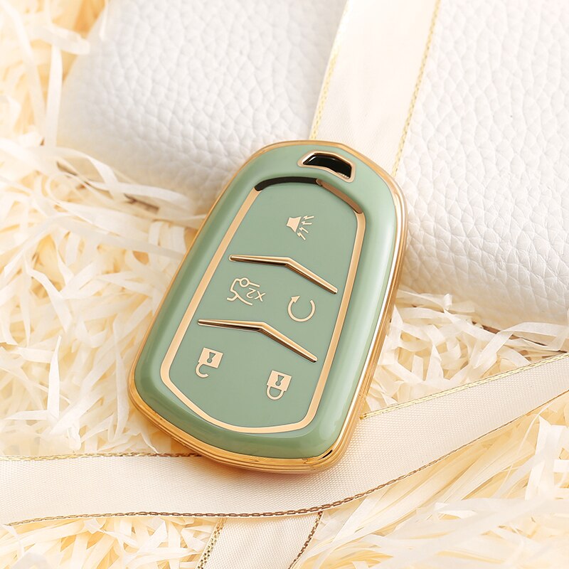 Carsine Cadillac Car Key Case Golden Edge 5 Buttons / Green / Key case