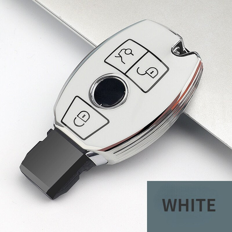Carsine Mercedes Benz Car Key Cover Silver Edge B / White / Key case