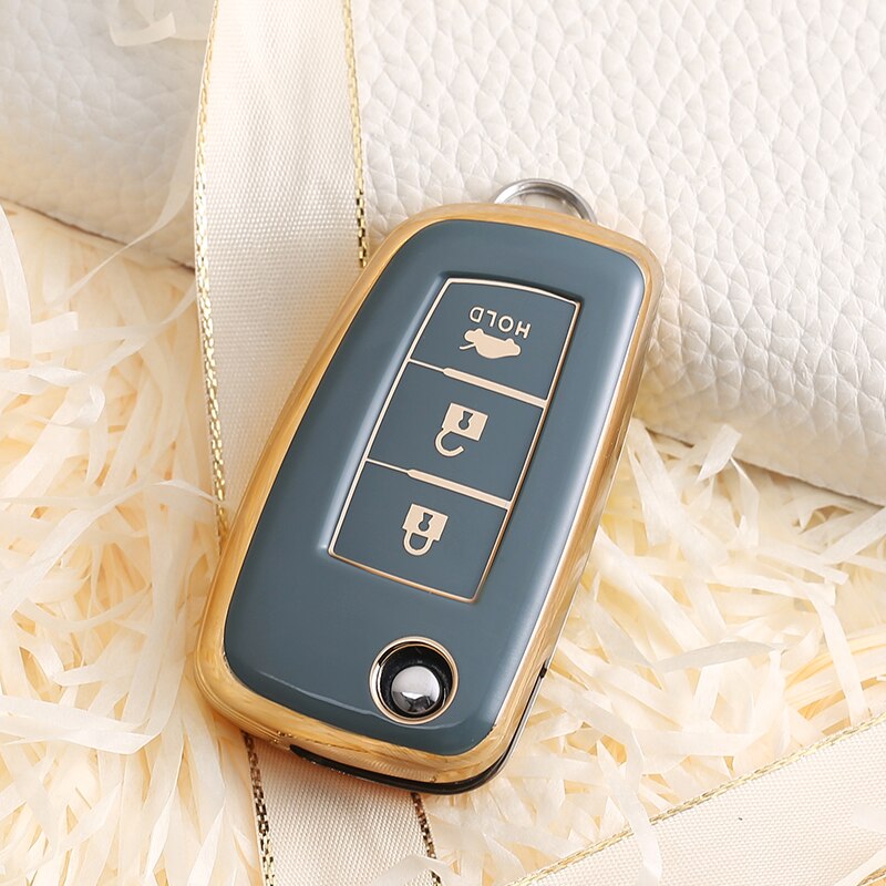 Carsine Nissan Car Key Case Golden Edge 3 Buttons / Grey / Key case