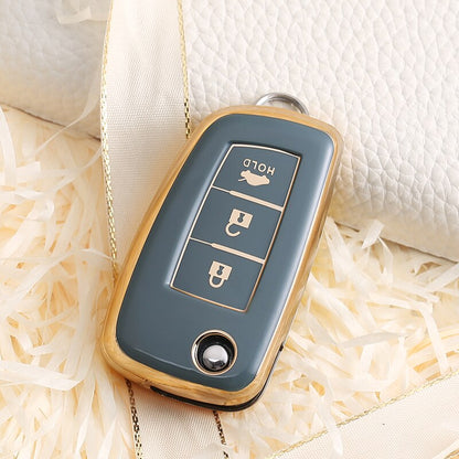Carsine Nissan Car Key Case Golden Edge 3 Buttons / Grey / Key case