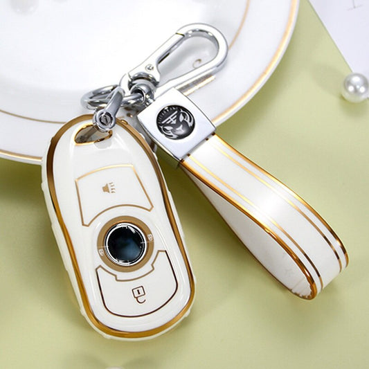 Carsine Buick Car Key Case Golden Edge White / Key case + strap
