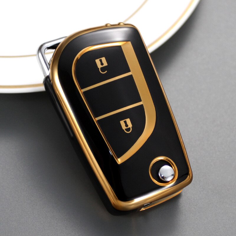 Carsine Toyota Car Key Case Golden Edge 2 Buttons / Black / Key case