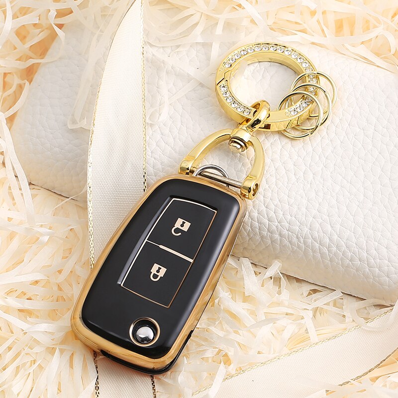 Carsine Nissan Car Key Case Golden Edge 2 Buttons / Black / Key case + O chain