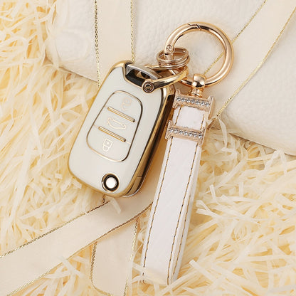 Carsine Kia Car Key Cover Silver Edge Gold / White / Key case + strap