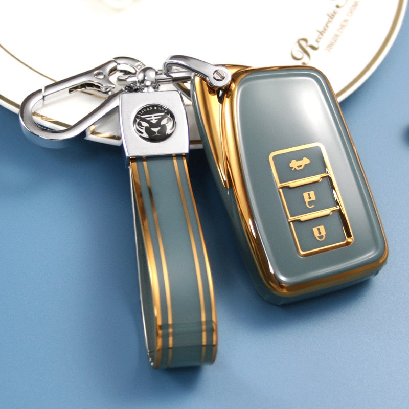 Carsine Lexus Car Key Case Golden Edge Grey / Key case + strap