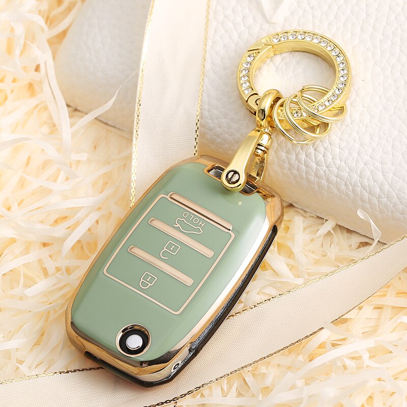 Carsine Kia Car Key Case Golden Edge Green / Key case + O chain