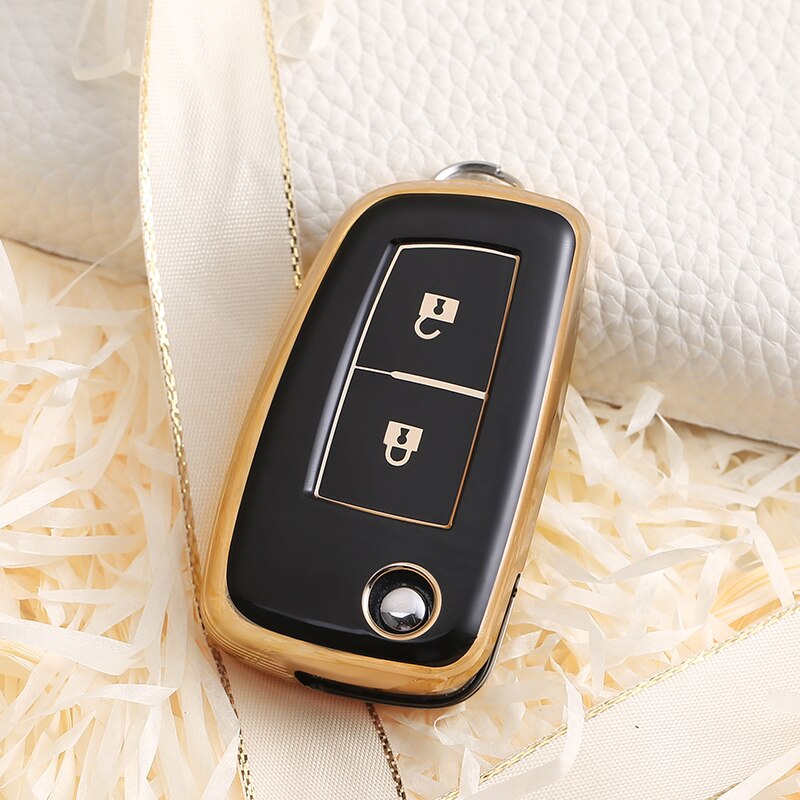 Carsine Nissan Car Key Case Golden Edge 2 Buttons / Black / Key case