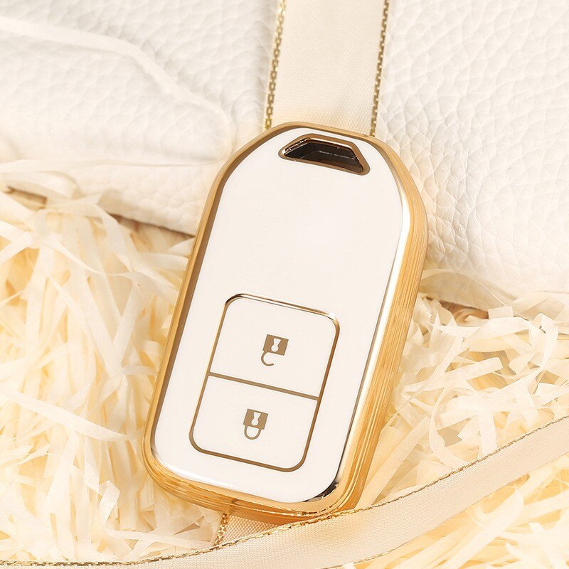 Carsine Honda Acura Car Key Case Golden Edge 2 Buttons / White / Key case