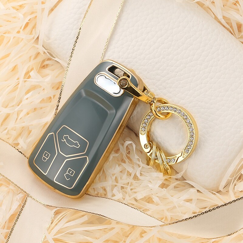 Carsine Audi Car Key Case Golden Edge Grey / Key case + O chain