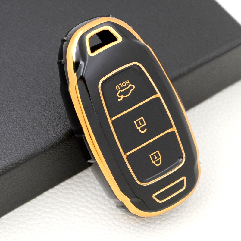 Carsine Hyundai Car Key Case Golden Edge Black / Key case