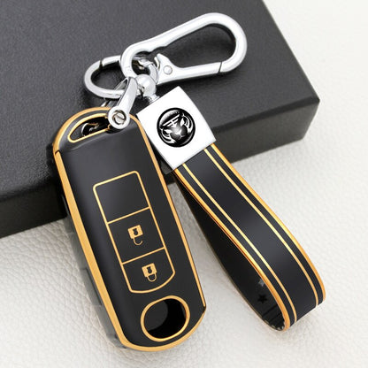 Carsine Mazda Car Key Case Golden Edge Black / Key case + strap