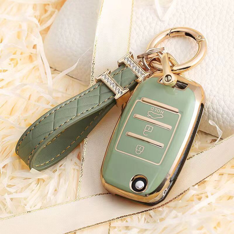 Carsine Kia Car Key Case Golden Edge Green / Key case + strap