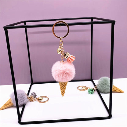 Carsine Ice Cream Plush Ball Keychain Pink