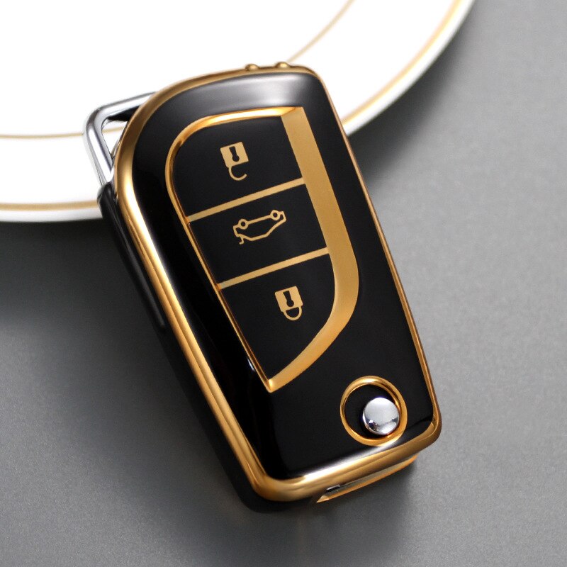 Carsine Toyota Car Key Case Golden Edge 3 Buttons / Black / Key case