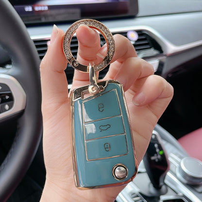 Carsine Volkswagen Car Key Case Golden Edge B / Grey / Key case + O chain