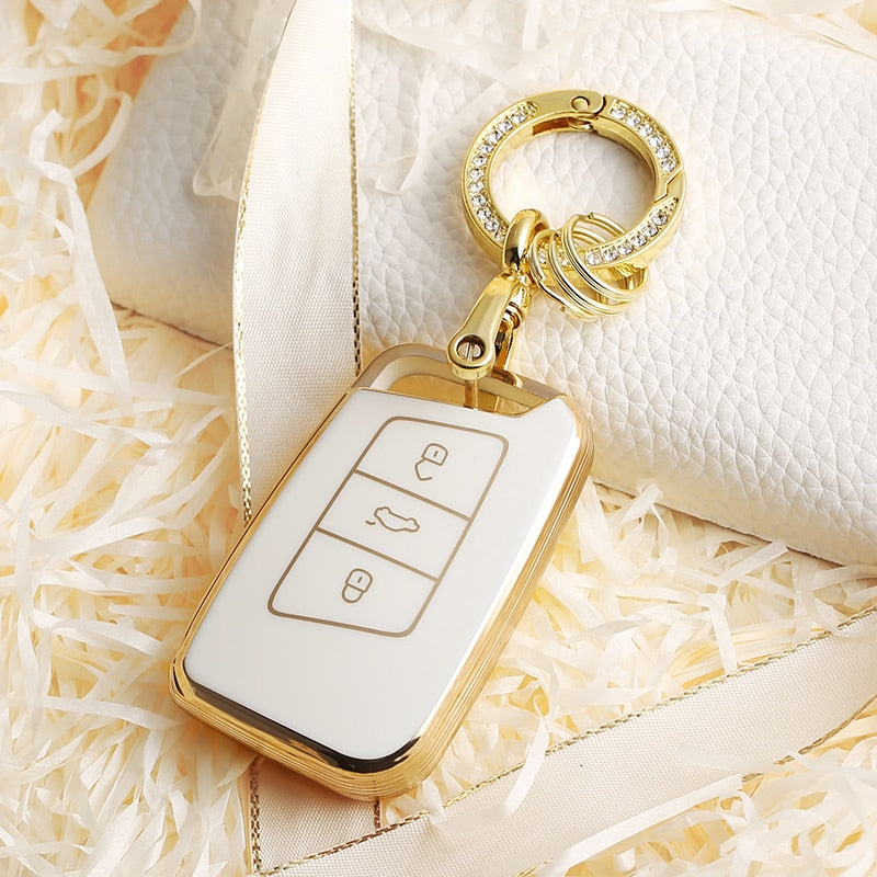 Carsine Volkswagen Car Key Case Rhinestones Keychain White / Key case + O chain