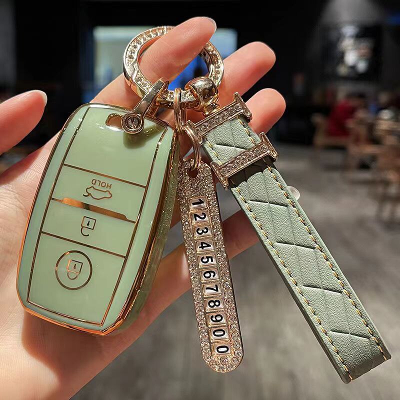 Carsine Kia Car Key Case Golden Edge Green / Key case + T chain