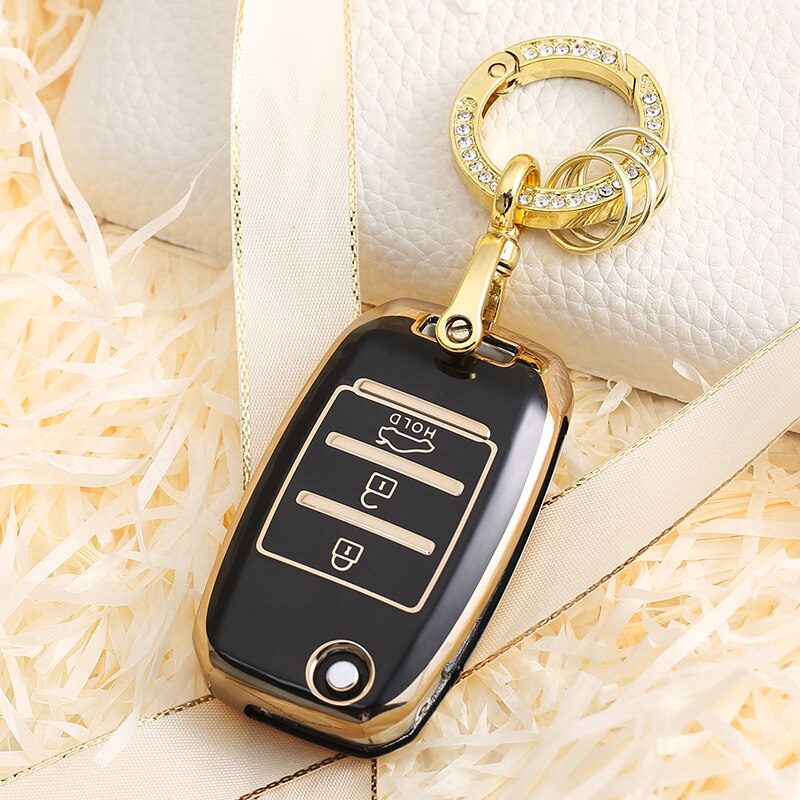 Carsine Kia Car Key Case Golden Edge Black / Key case + O chain