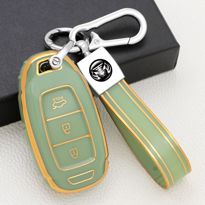 Carsine Hyundai Car Key Case Golden Edge Green / Key case + strap