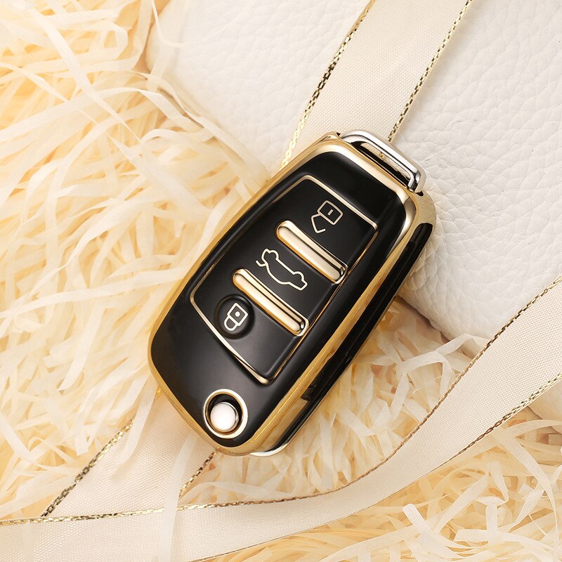 Carsine Audi Car Key Case Golden Edge Black / Key case