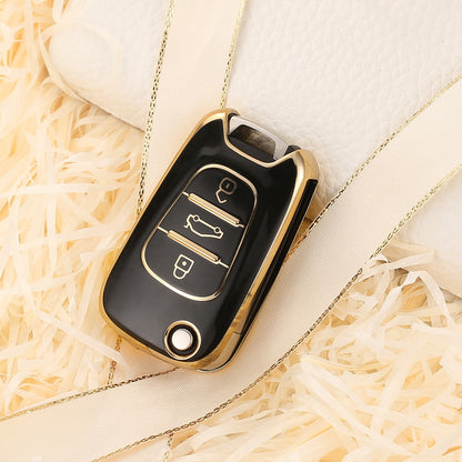 Carsine Kia Car Key Cover Silver Edge Gold / Black / Key case