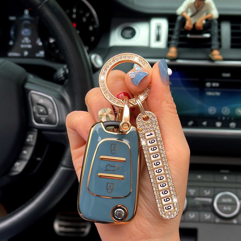 Carsine Kia Car Key Case Golden Edge B / Grey / Key case + O chain