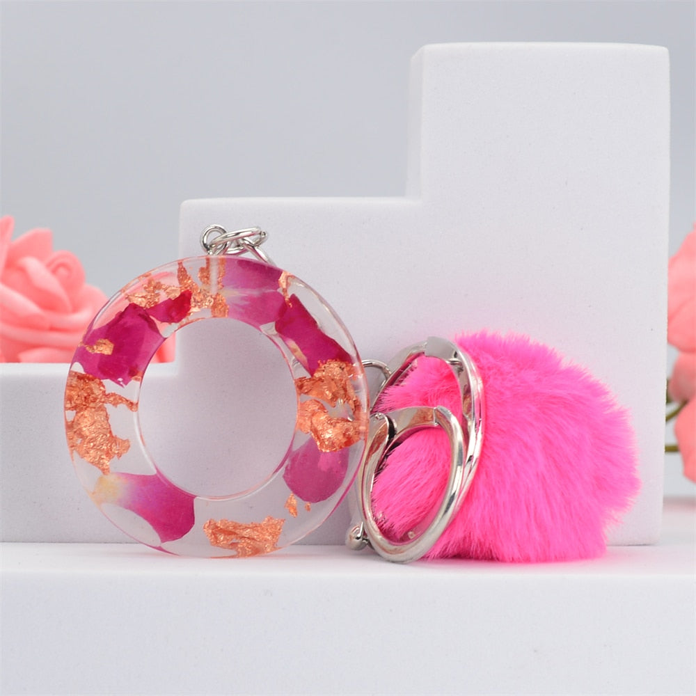 Carsine Pink Pompom 26 Alphabets Keychain O