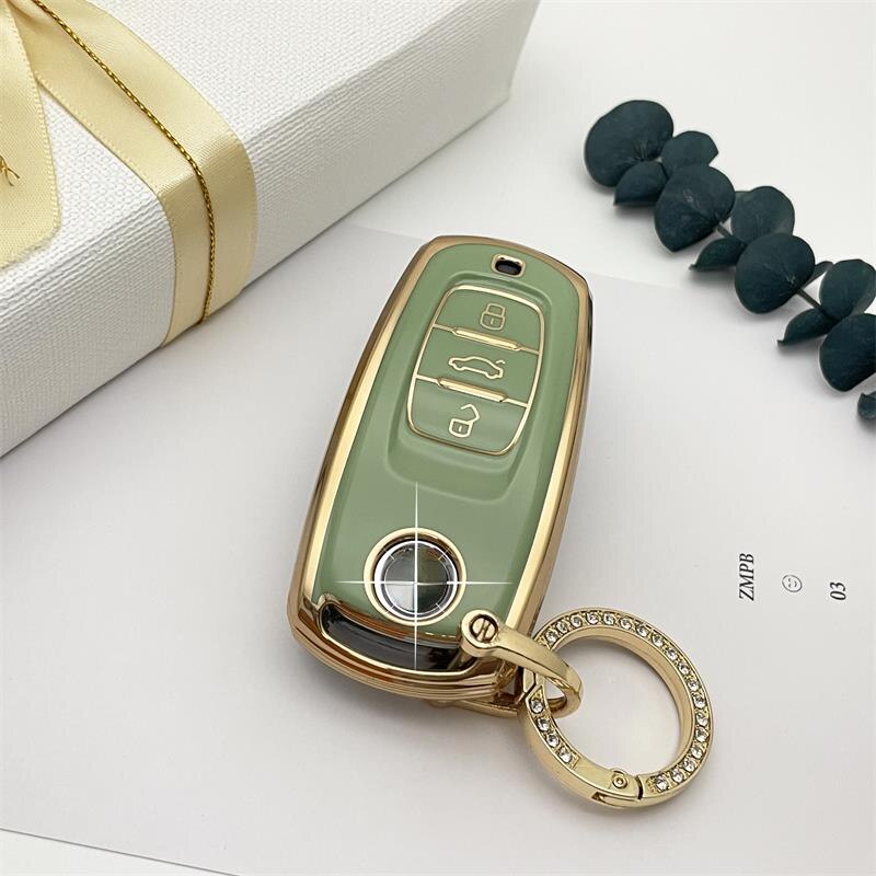 Carsine Volkswagen Car Key Case Rhinestones Keychain Green / Key case + O chain