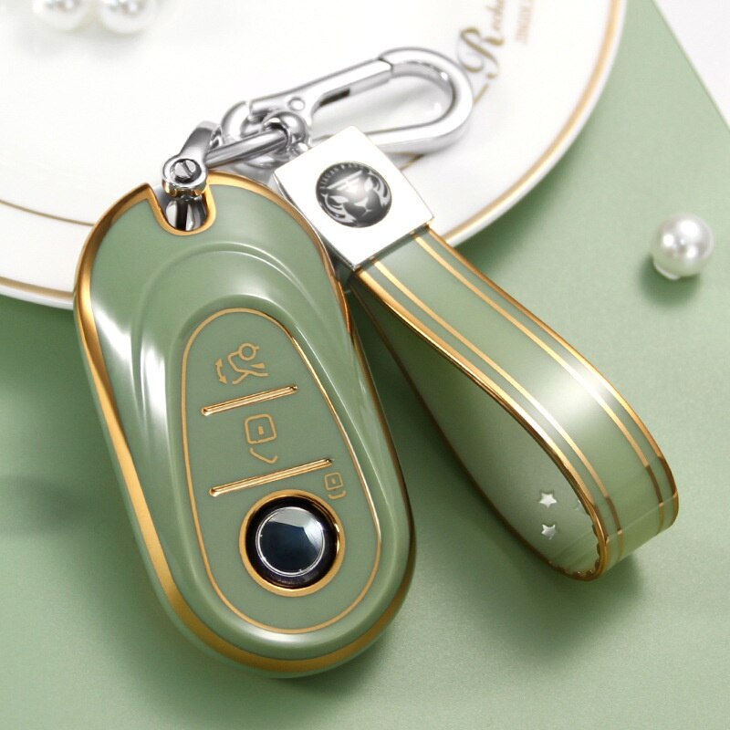 Carsine Mercedes Benz Car Key Case Golden Edge Green / Key case + strap
