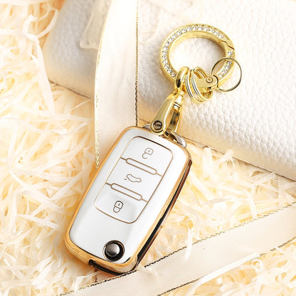 Carsine Volkswagen Car Key Case Rhinestones Keychain White / Key case + O chain