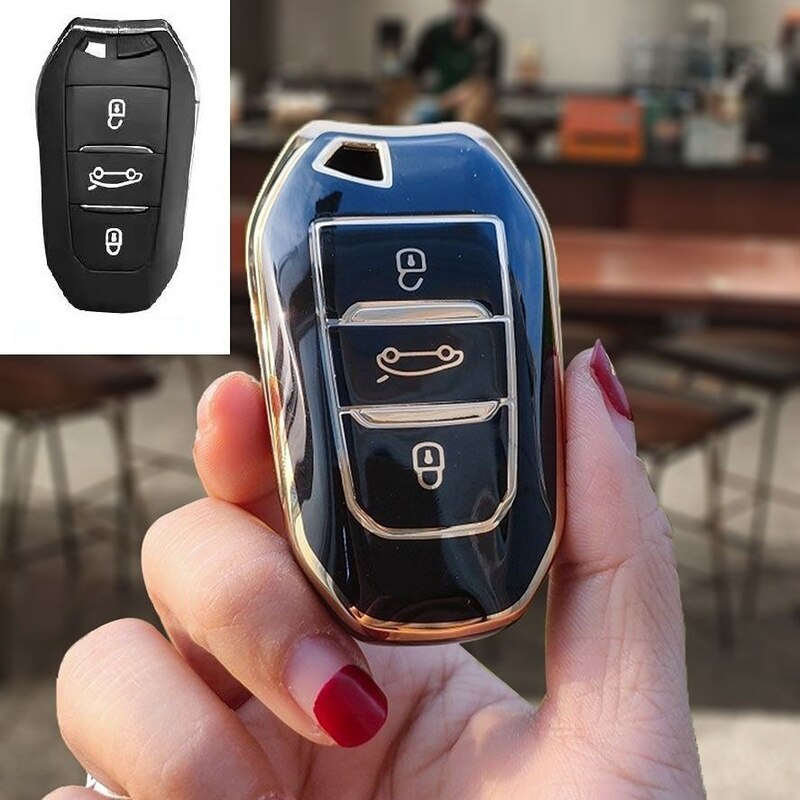 Carsine Citroen Peugeot Car Key Case Golden Edge Black / Key case