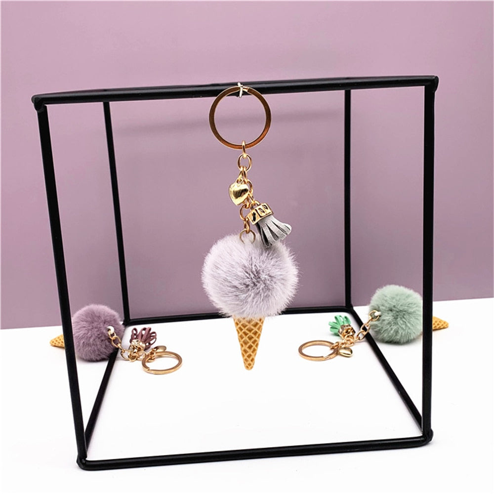 Carsine Ice Cream Plush Ball Keychain Grey