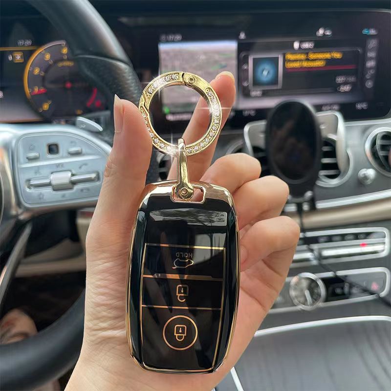 Carsine Kia Car Key Case Golden Edge Black / Key case + O chain