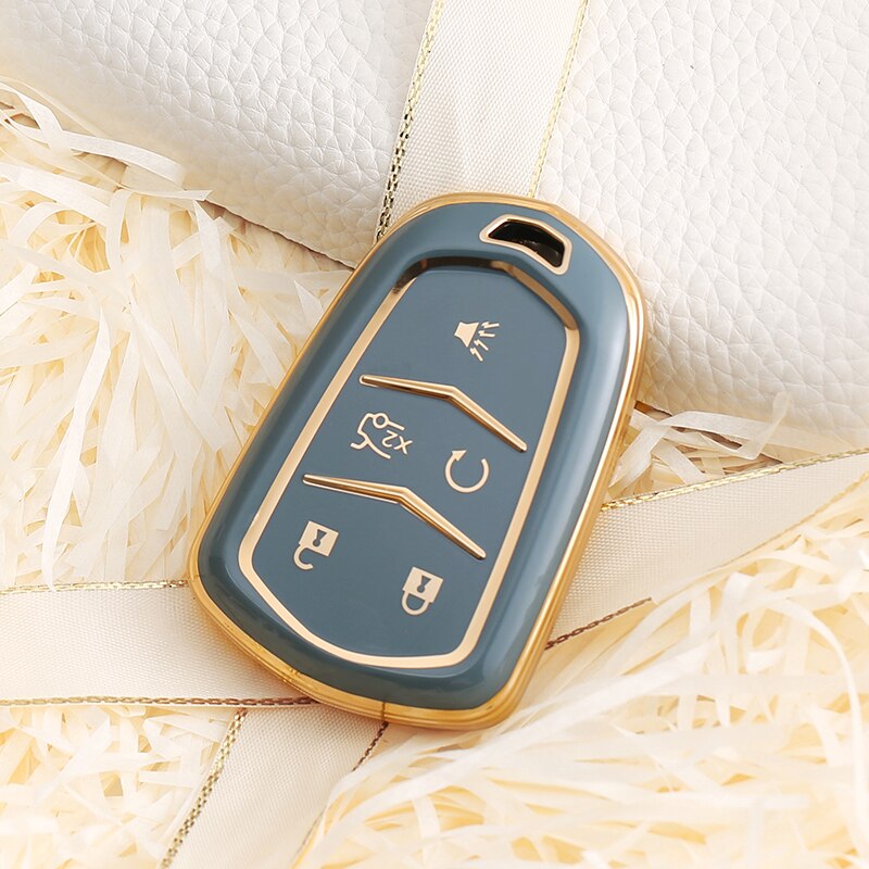 Carsine Cadillac Car Key Case Golden Edge 5 Buttons / Grey / Key case