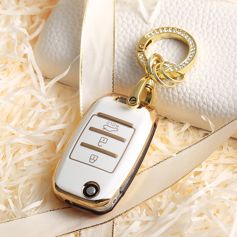 Carsine Kia Car Key Case Golden Edge White / Key case + O chain