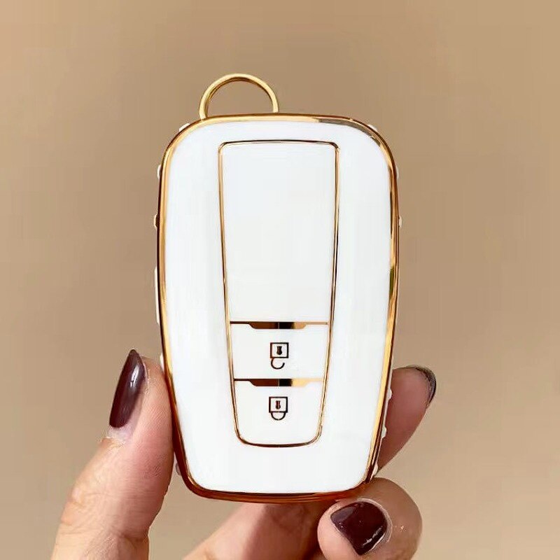 Carsine Toyota Car Key Case Golden Edge 2 Buttons / White / Key case