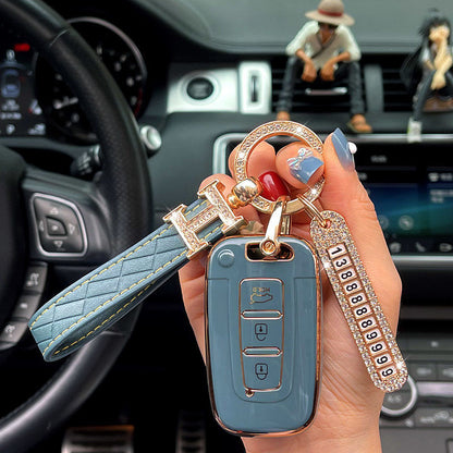 Carsine Kia Car Key Case Golden Edge A / Grey / Key case + strap