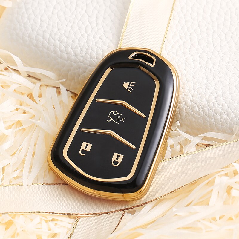Carsine Cadillac Car Key Case Golden Edge 4 Buttons / Black / Key case