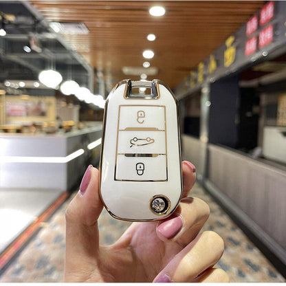 Carsine Citroen Peugeot Car Key Case Golden Edge White / Key case