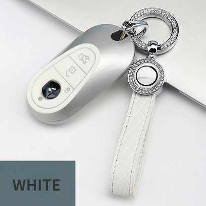 Carsine Mercedes Benz Car Key Cover Silver Edge C / White / Key case + strap