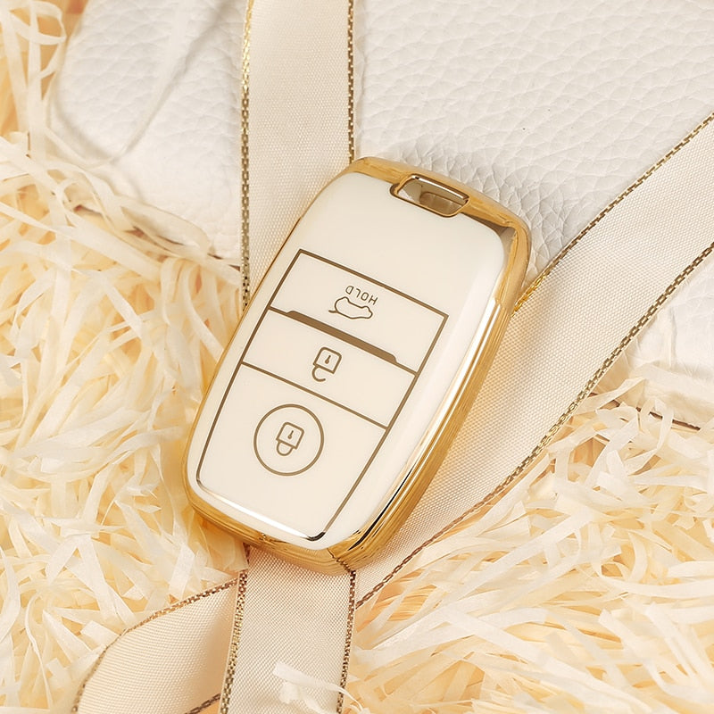 Carsine Kia Car Key Case Golden Edge Gold / White / Key case