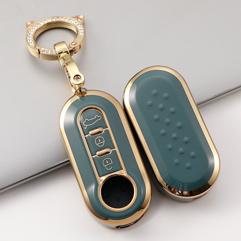 Carsine Fiat Car Key Case Golden Edge Grey / Key case + O chain