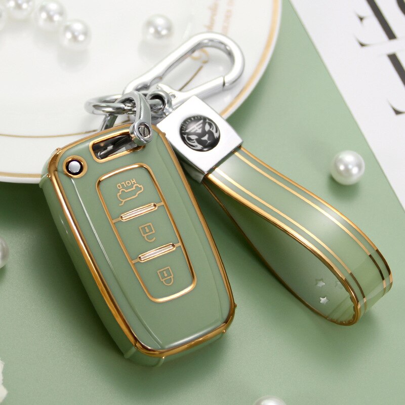 Carsine Kia Car Key Case Golden Edge Green / Key case + strap