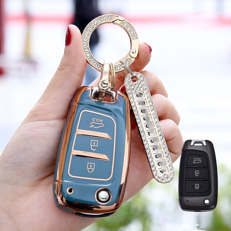 Carsine Hyundai Car Key Case Golden Edge Grey / Key case + O chain