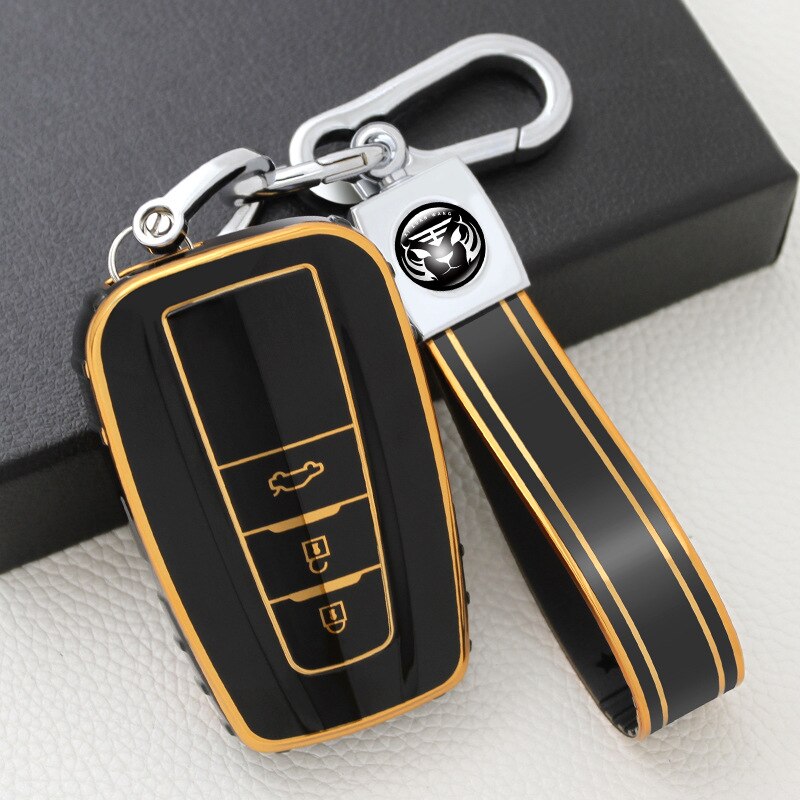 Carsine Toyota Car Key Case Golden Edge Black / Key case + strap