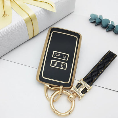 Carsine Renault Car Key Case Golden Edge Black / Key case + strap