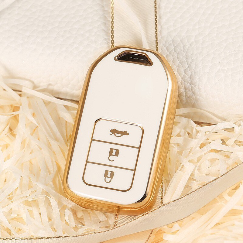 Carsine Honda Acura Car Key Case Golden Edge 3 Buttons / White / Key case