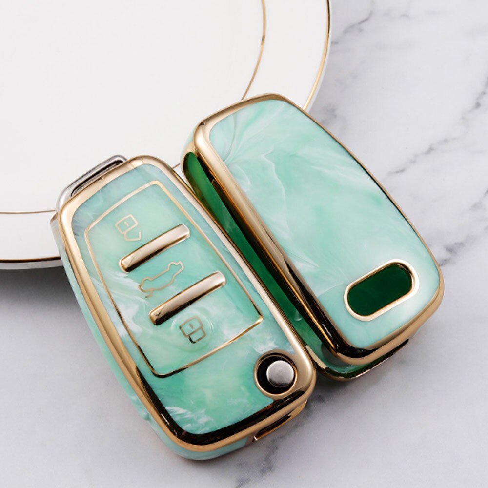 Carsine Audi Car Key Case Gold Inlaid With Jade green